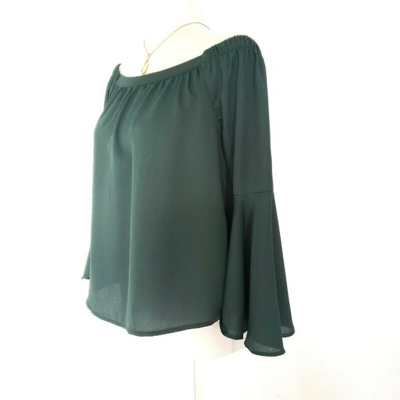 Haute Monde Off The Shoulder Forest Green Blouse M - Picture 2 of 7